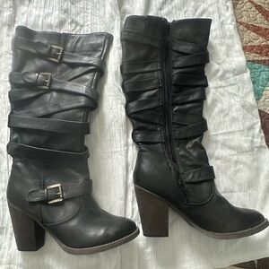 Black Leather Knee-High Boots